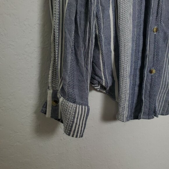 Anthropologie Maeve Womens Button Front Shirt Size L Striped Blue White Pocket - Picture 2 of 8